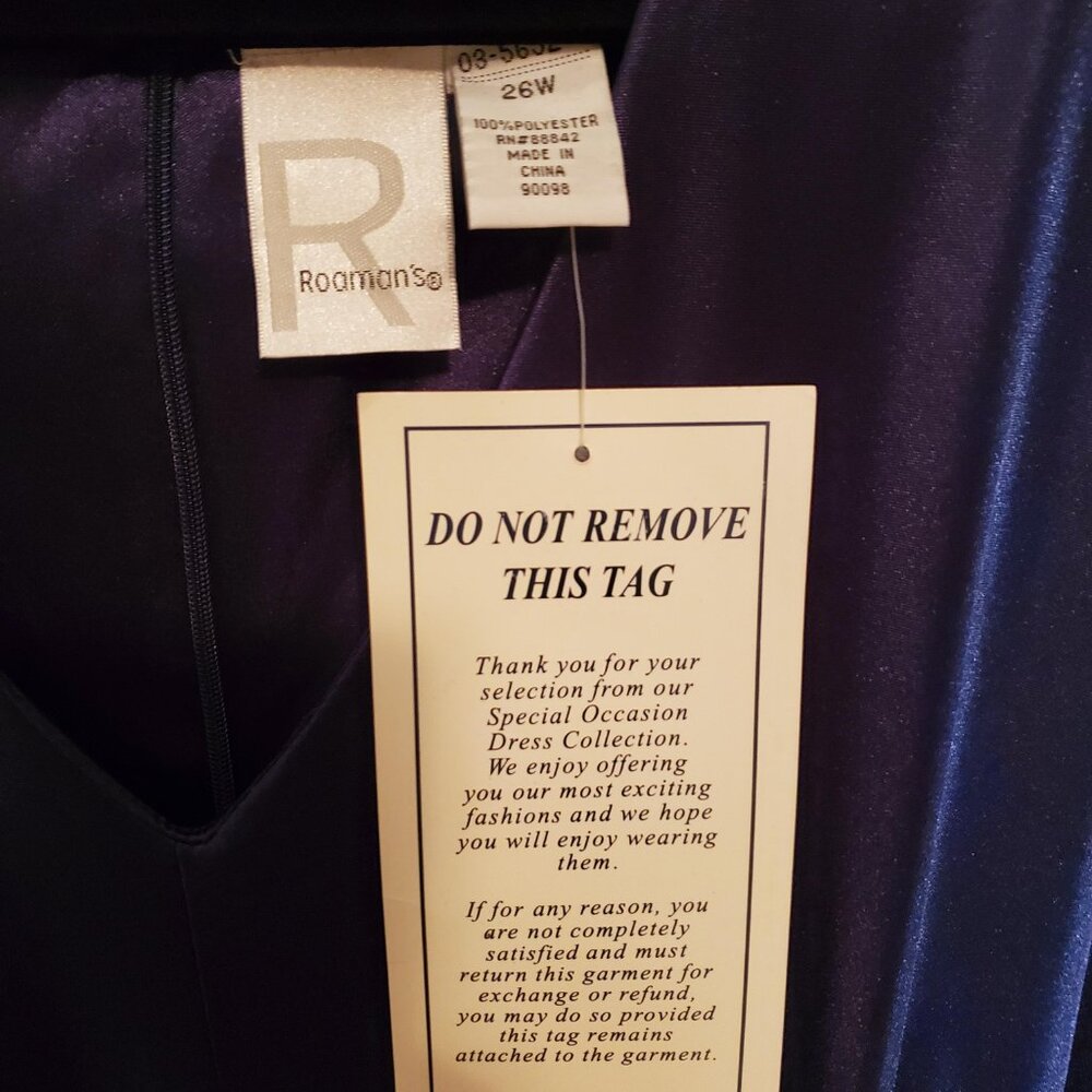 NWT Roaman's Royal Shiny Navy Blue Gathered Waist V Neck SS Dress Size 26W - Picture 6 of 6